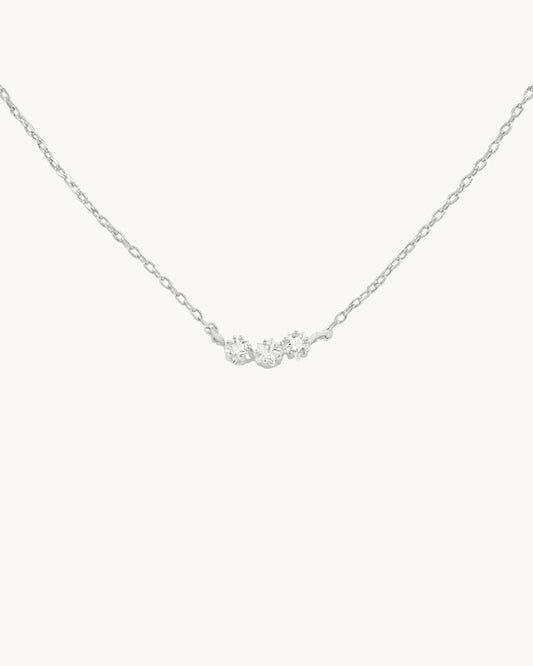 Dainty cubic zirconia trio necklace, sterling silver dipped, adjustable length.