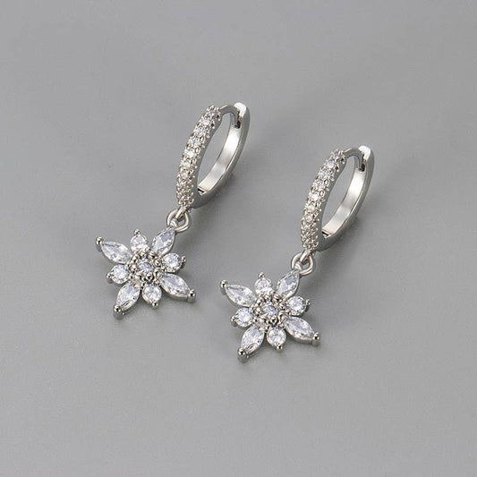 Sparkling Flower Hoop Drop Earrings (Silver)