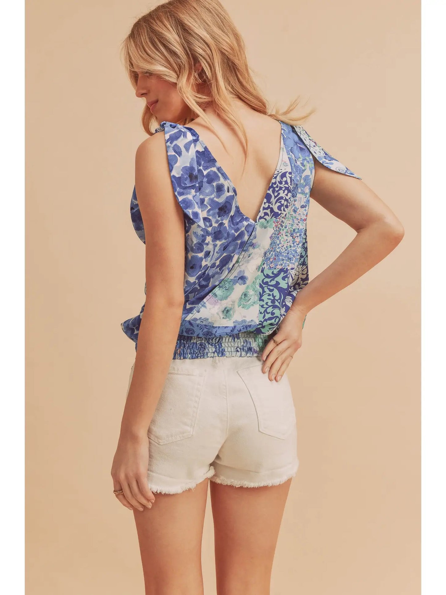 Blue Multi-Print Halter Tank Top