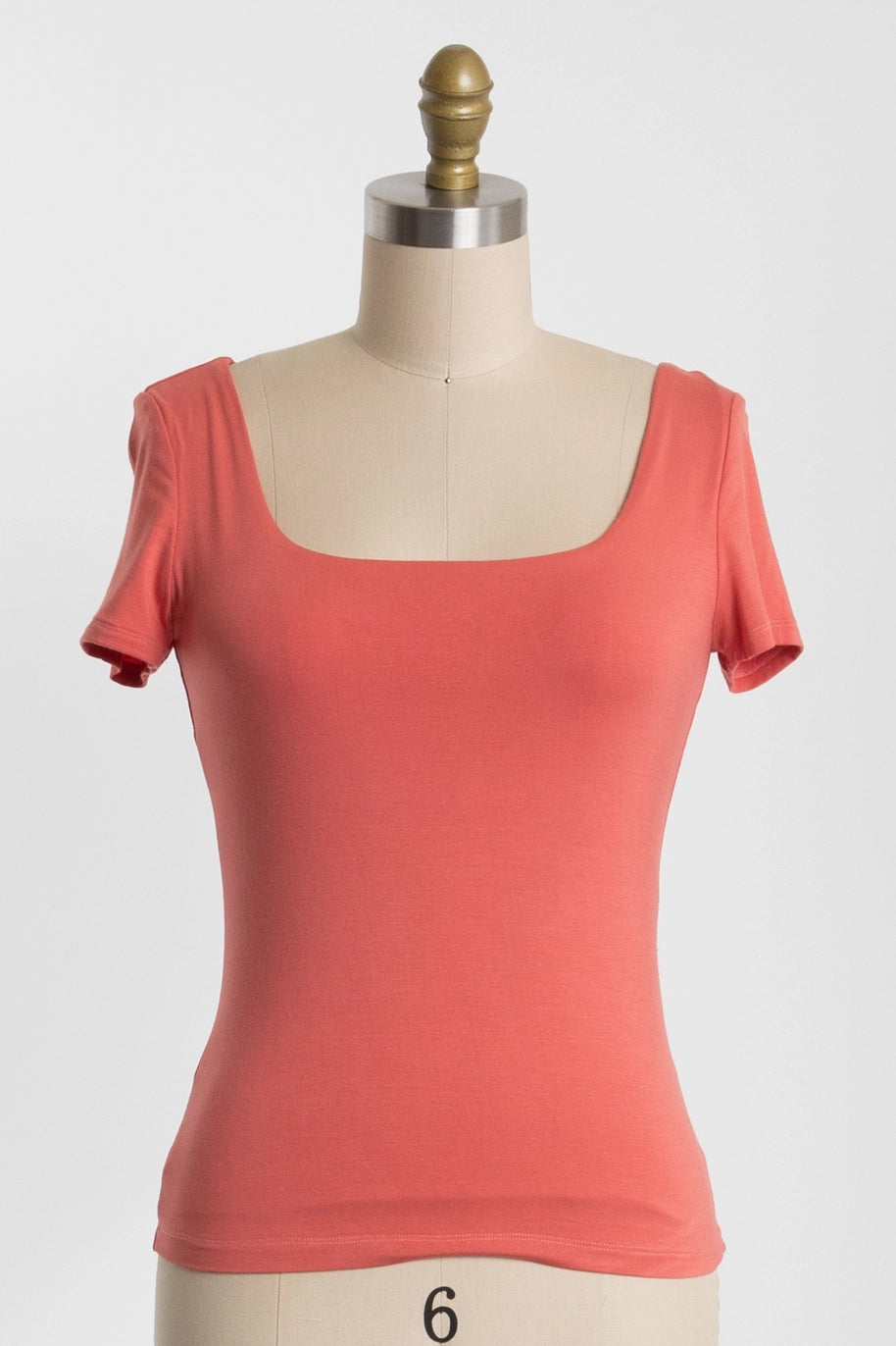 Double Take Square Neck Top (Spiced Coral)