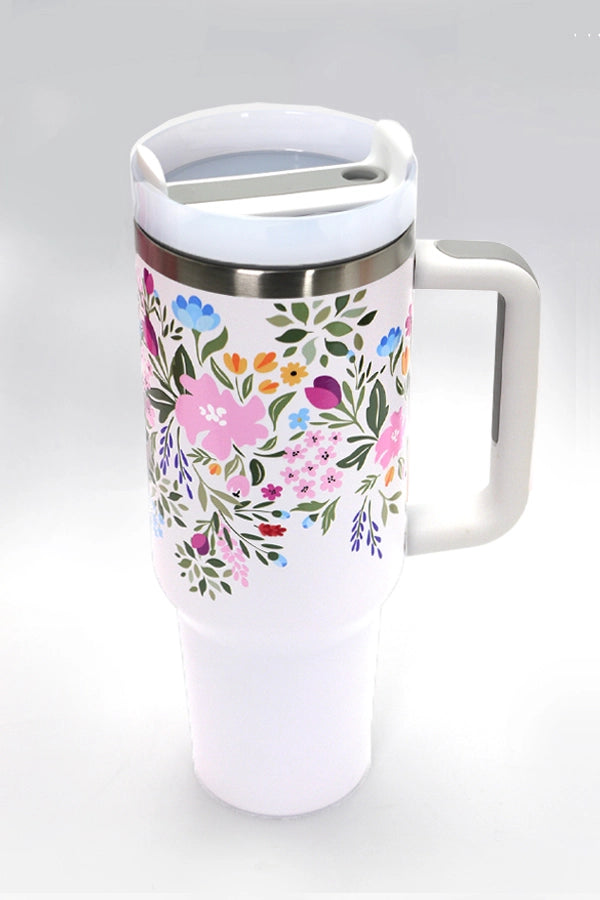 White Bloom and Sip Stainless Steel 40oz Tumbler
