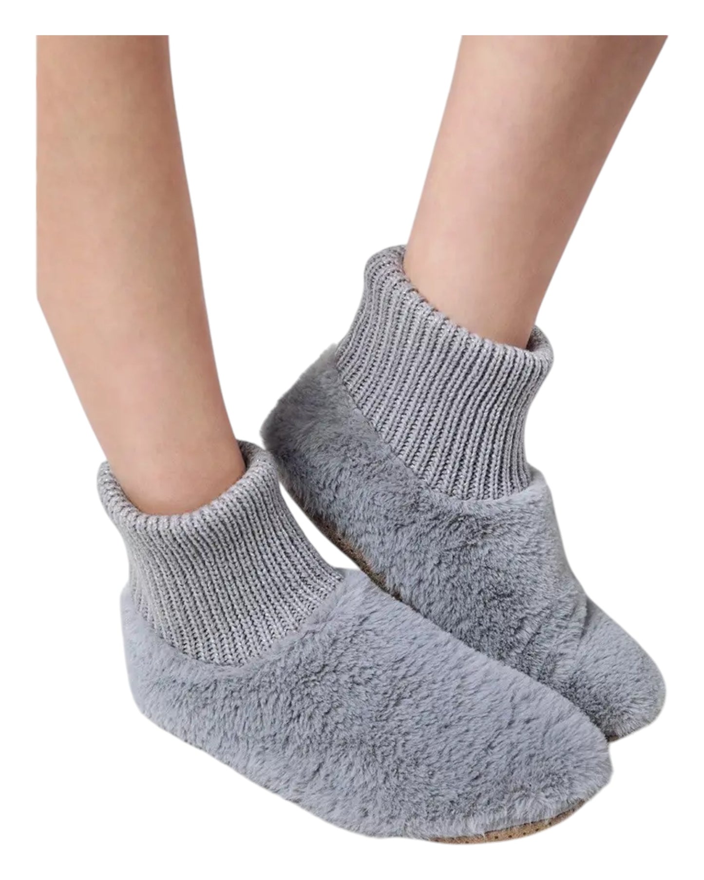 Grey Plush Faux Fur Slippers