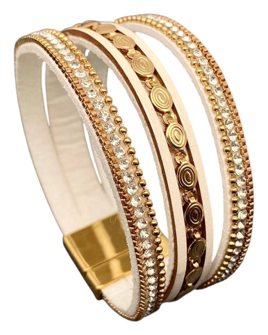 Ivory Sparkling Layered Leather Boho Bracelet
