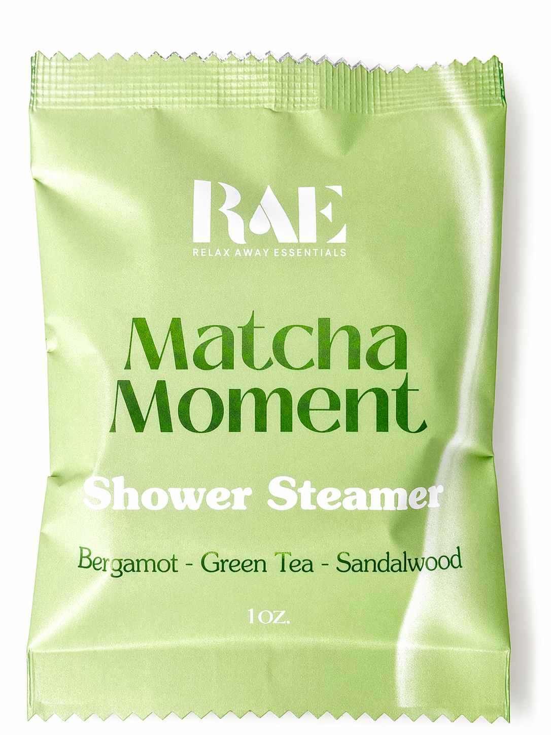 RAE Matcha Moment Shower Steamer packaging on a white background.