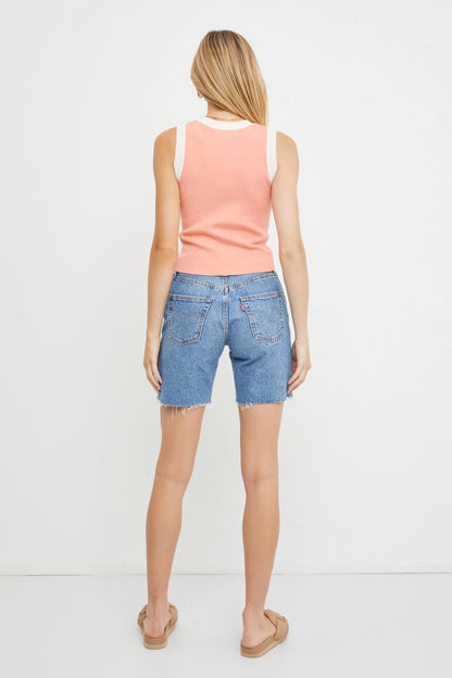 Peach Classic Crewneck Contrast Sleeveless Top