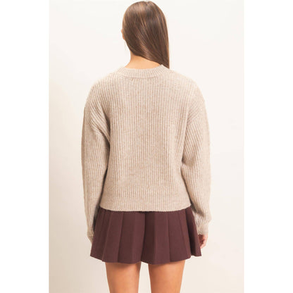 Heather Taupe Ribbed Crew Neck Sweater
