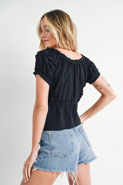 Midnights Ruffle Sleeve Drawstring Top