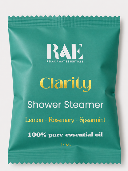 Green shower steamer packaging with 'RAE' branding on a white background