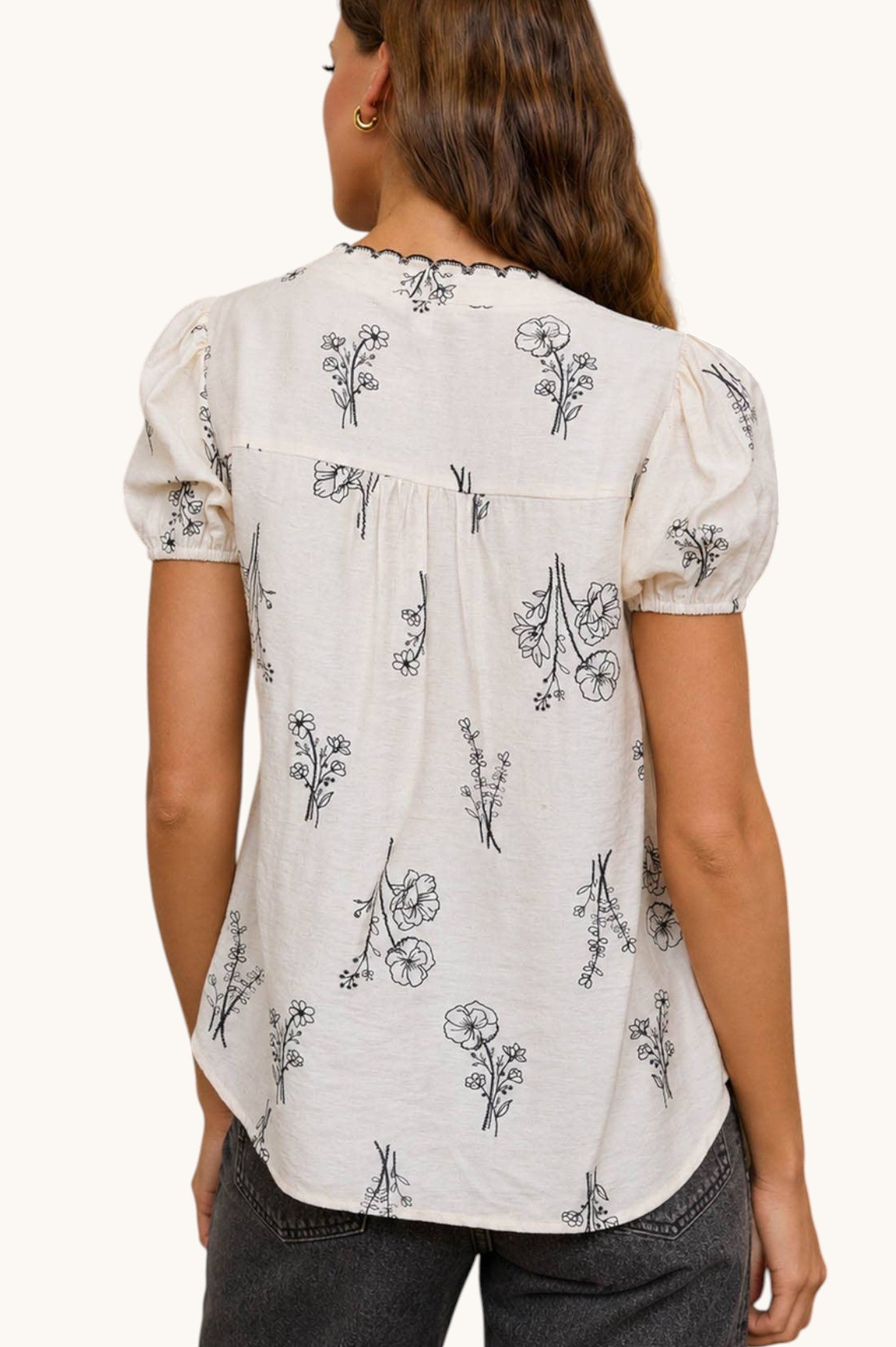 Botanical Ink and Ivory Linen Blend Top