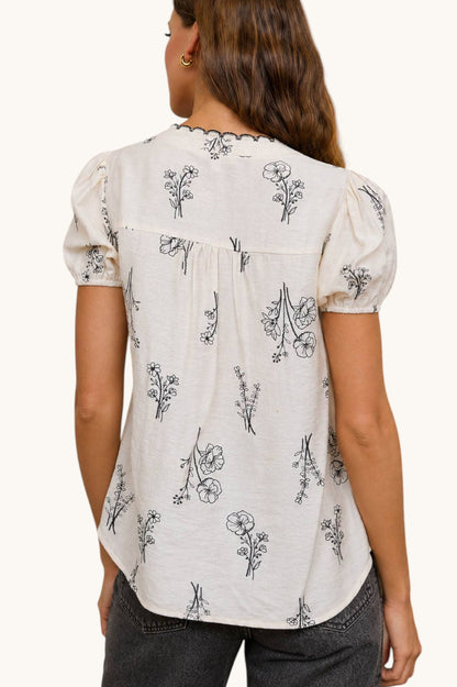 Botanical Ink and Ivory Linen Blend Top