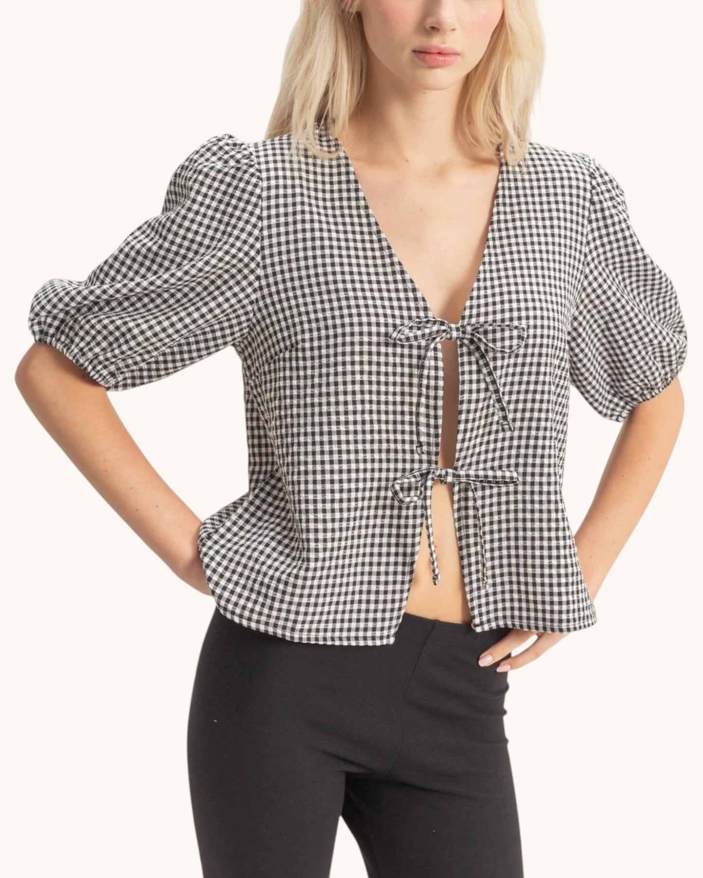 Penny Lane Gingham Tie Front Blouse