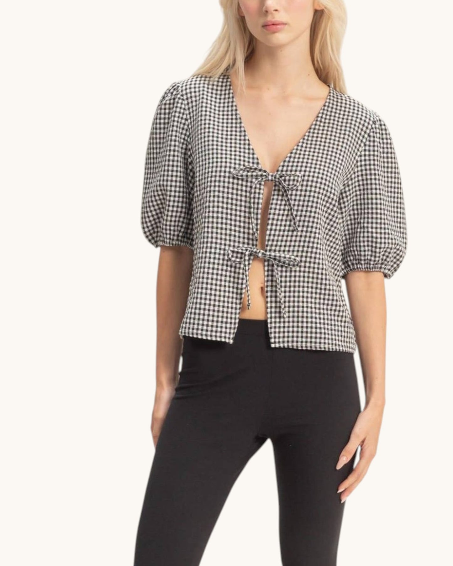Penny Lane Gingham Tie Front Blouse