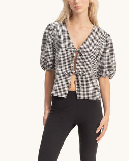 Penny Lane Gingham Tie Front Blouse