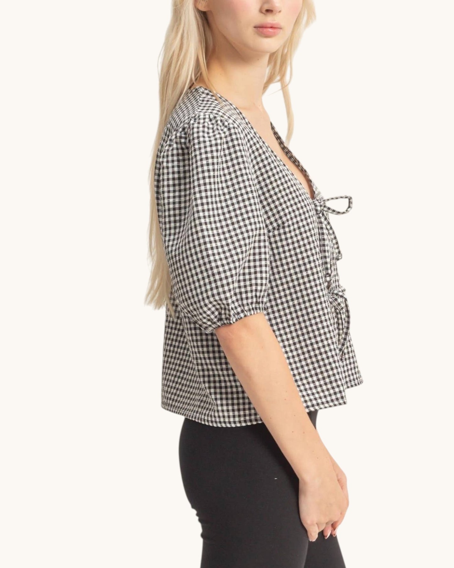 Penny Lane Gingham Tie Front Blouse