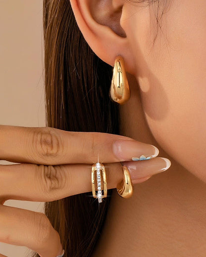 Chunky Gold Hoop Rhinestone Trio Earring Set