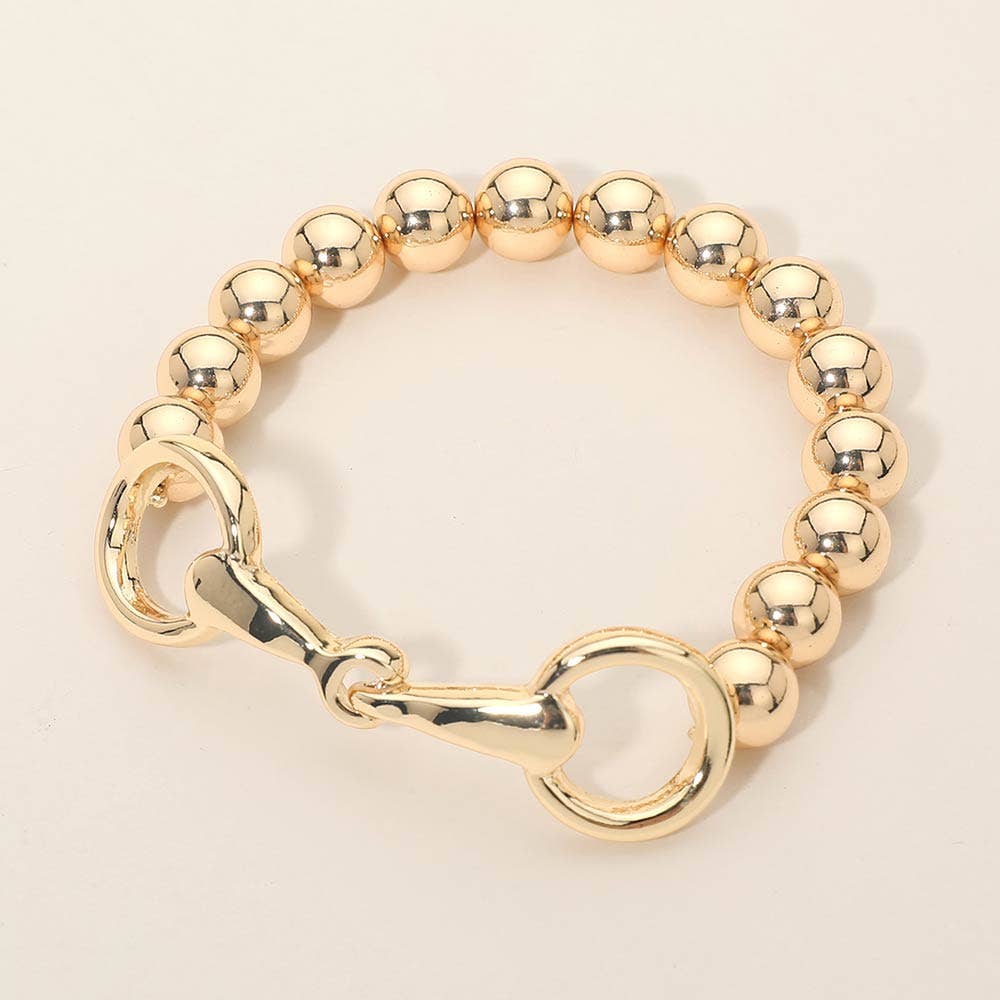 Gold Horsebit Beaded Stretch Bracelet