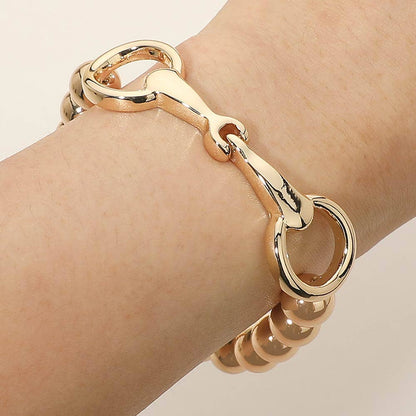 Gold Horsebit Beaded Stretch Bracelet