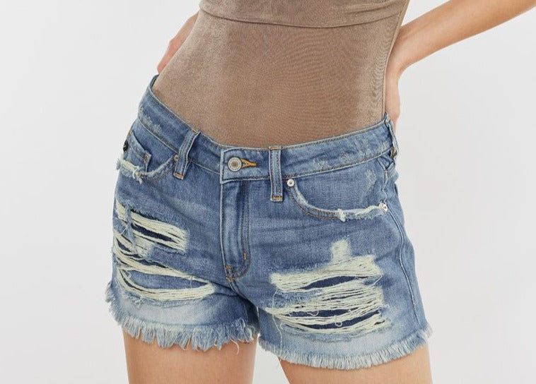 Kan Can Boyfriend Fit Distressed Jean Short