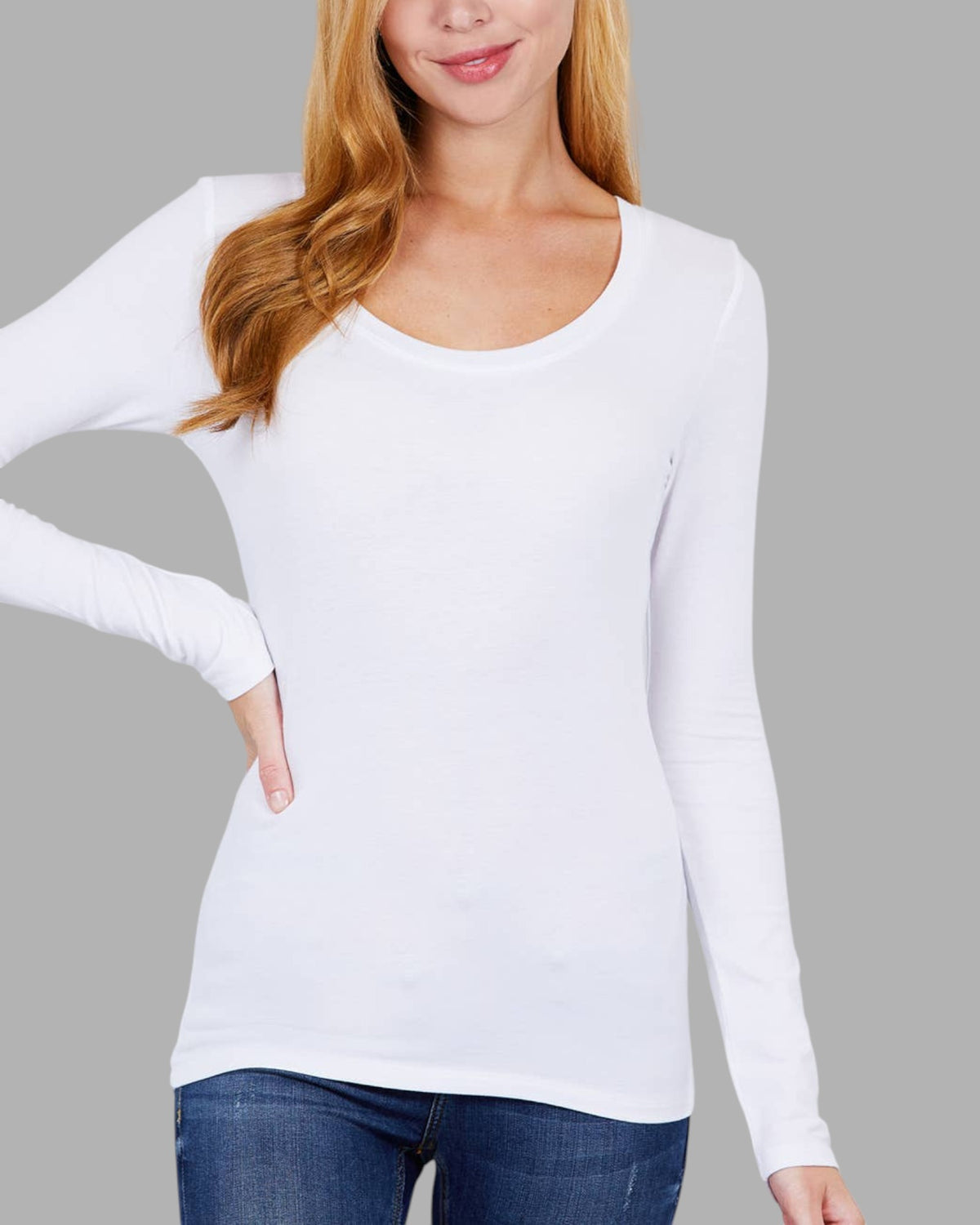 Essential Long Sleeve Scoop Neck Top (White)