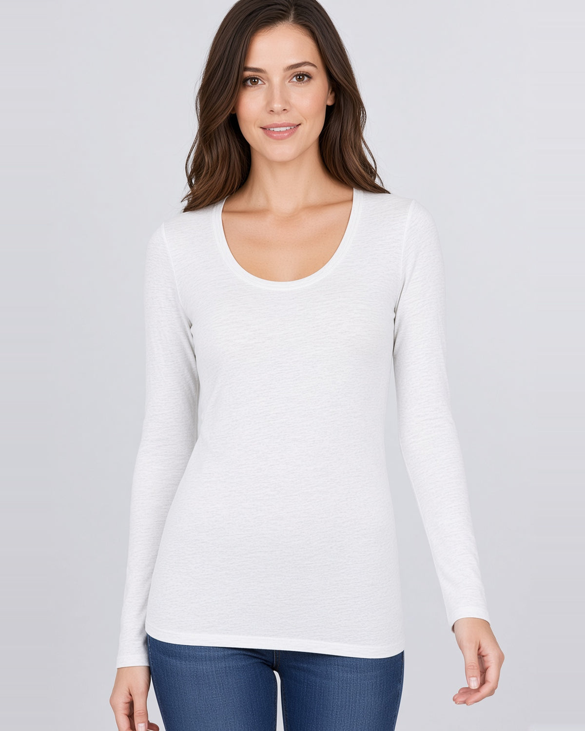 Essential Long Sleeve Scoop Neck Top (White)
