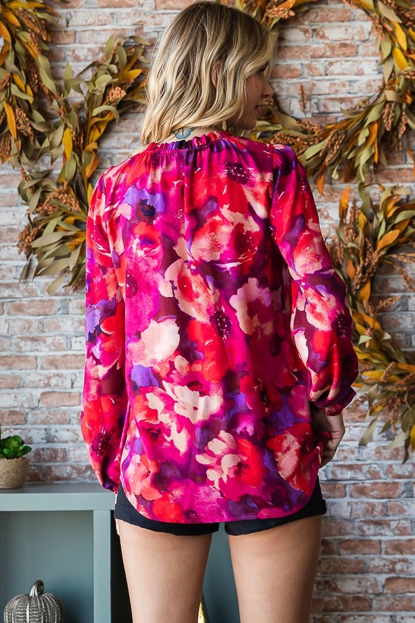 Tie Up Magenta Curvy Bold Floral Top