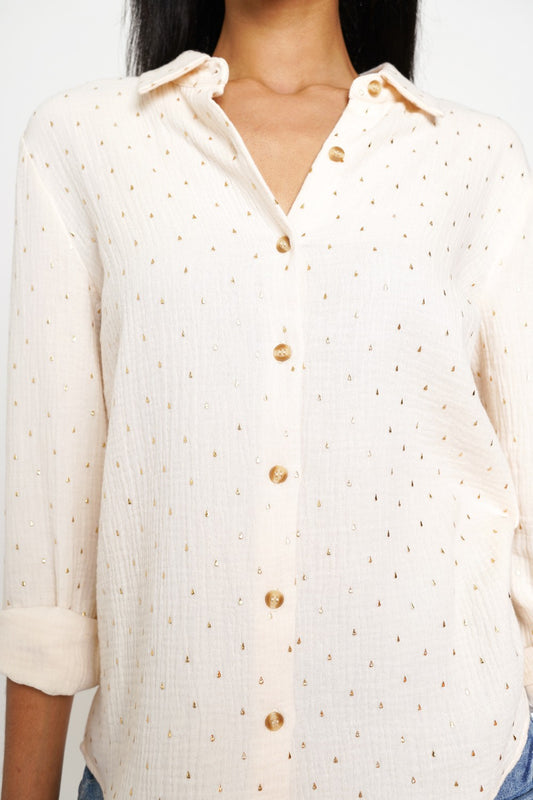 Midas Touch Cream & Gold Flecked Long Sleeve Button Up