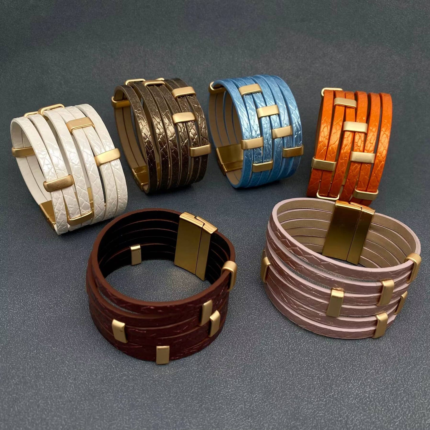 Metallic Muse Multi-Strand Leather Buckle Bracelet (6 Colors)