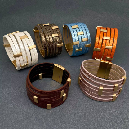 Metallic Muse Multi-Strand Leather Buckle Bracelet (6 Colors)