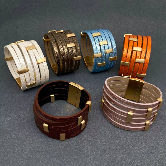Metallic Muse Multi-Strand Leather Buckle Bracelet (6 Colors)