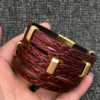 Metallic Muse Multi-Strand Leather Buckle Bracelet (6 Colors)