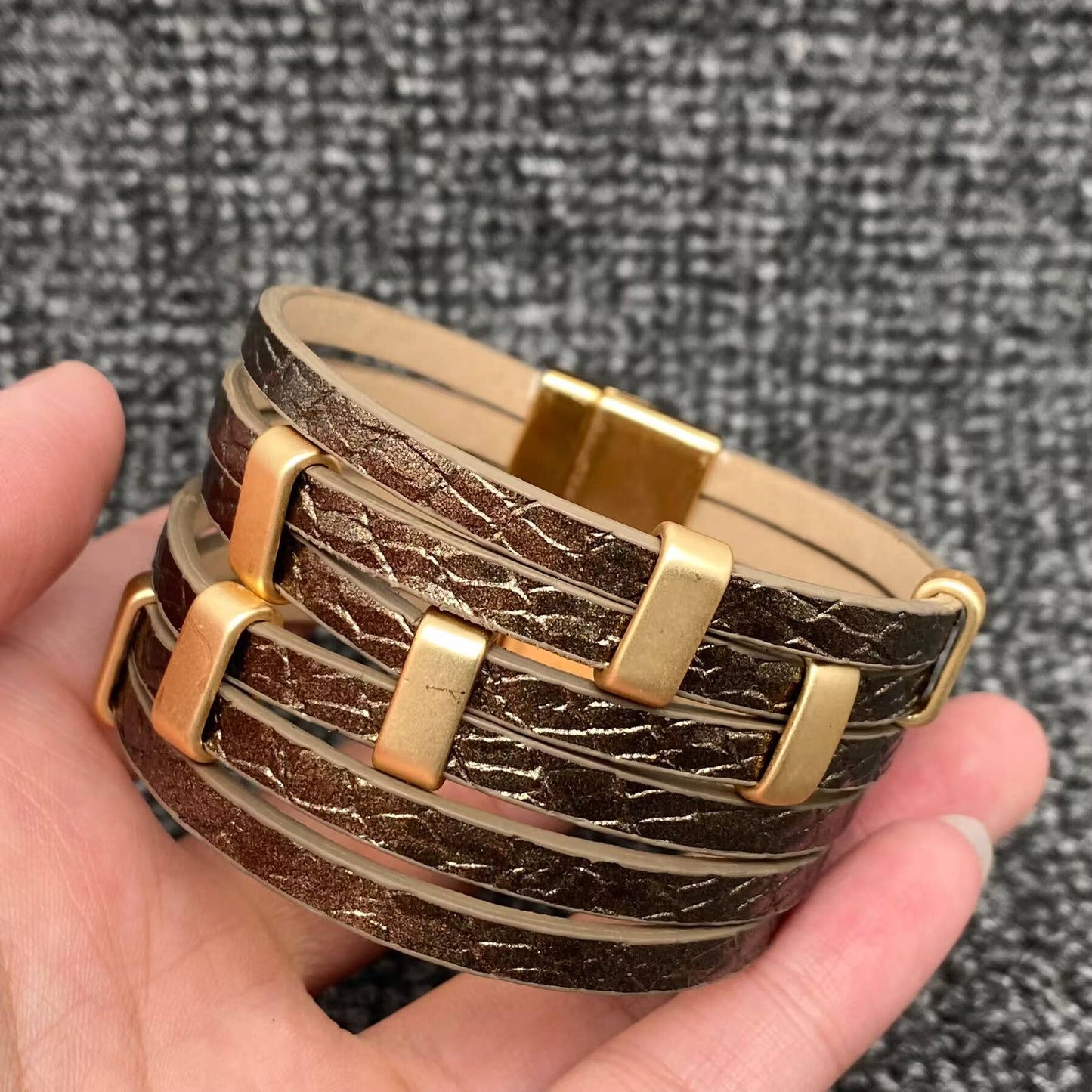 Metallic Muse Multi-Strand Leather Buckle Bracelet (6 Colors)