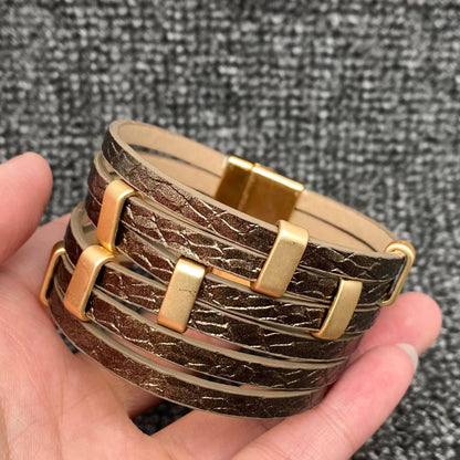 Metallic Muse Multi-Strand Leather Buckle Bracelet (6 Colors)