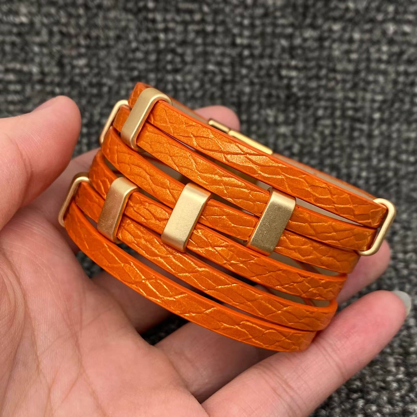 Metallic Muse Multi-Strand Leather Buckle Bracelet (6 Colors)