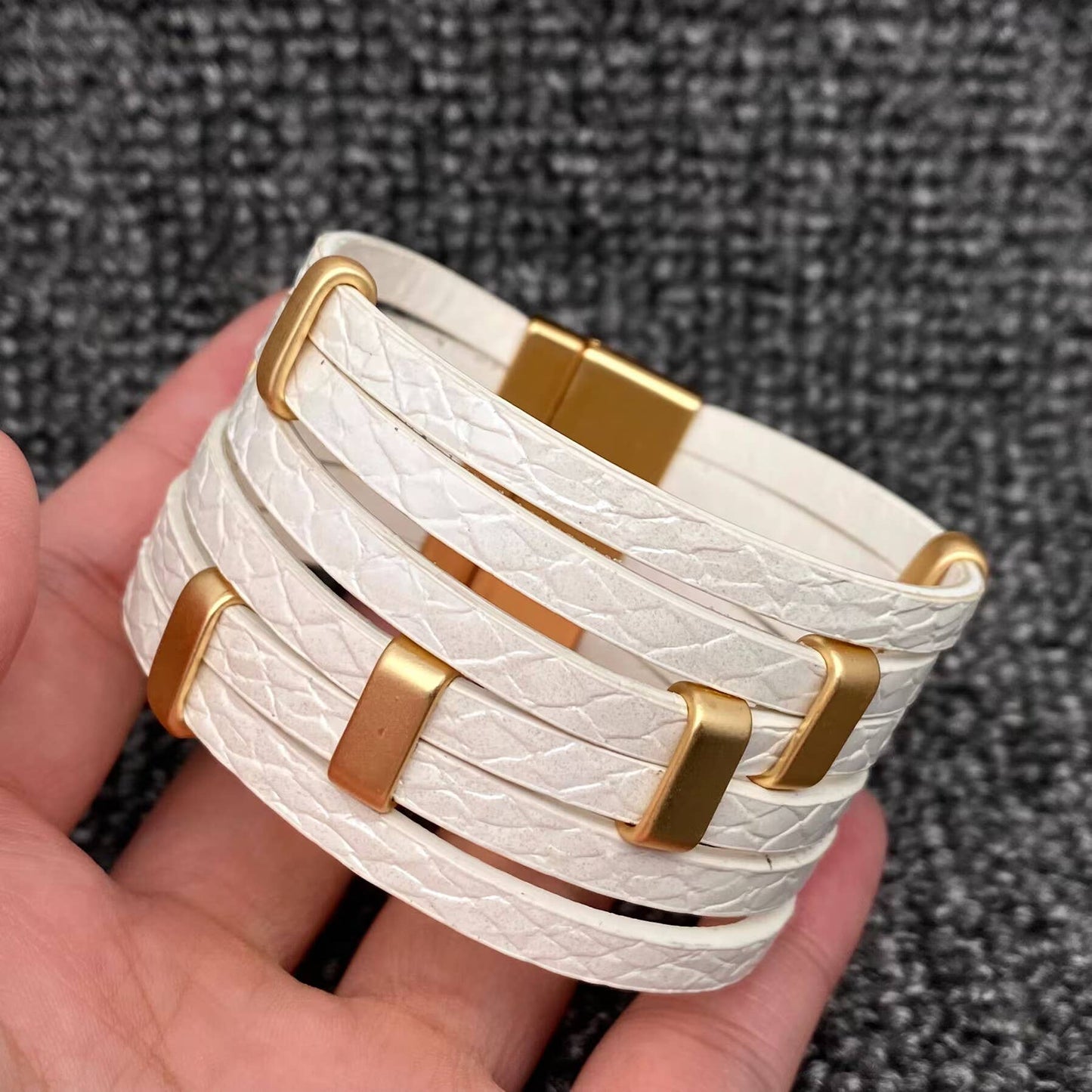 Metallic Muse Multi-Strand Leather Buckle Bracelet (6 Colors)