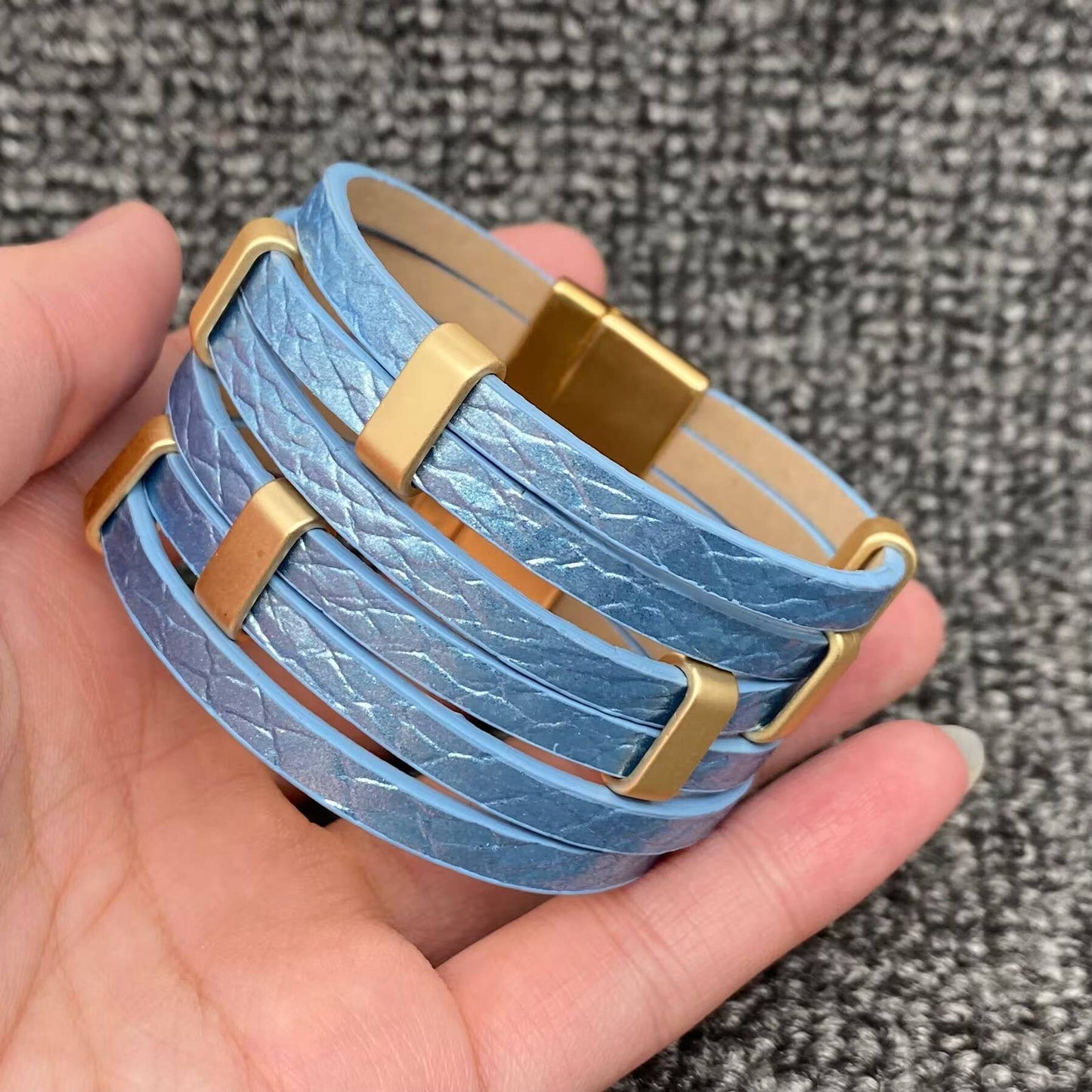 Metallic Muse Multi-Strand Leather Buckle Bracelet (6 Colors)