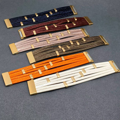 Metallic Muse Multi-Strand Leather Buckle Bracelet (6 Colors)