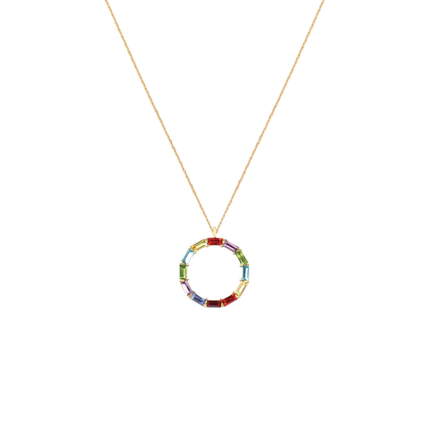 Gold Circle Multi-Color Gemstone Necklace