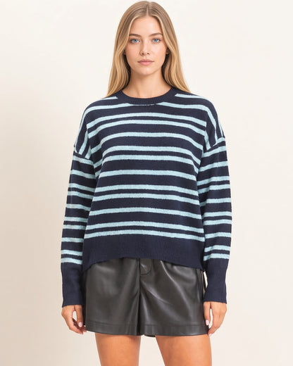 Into the Blue Striped Crew Sweater
