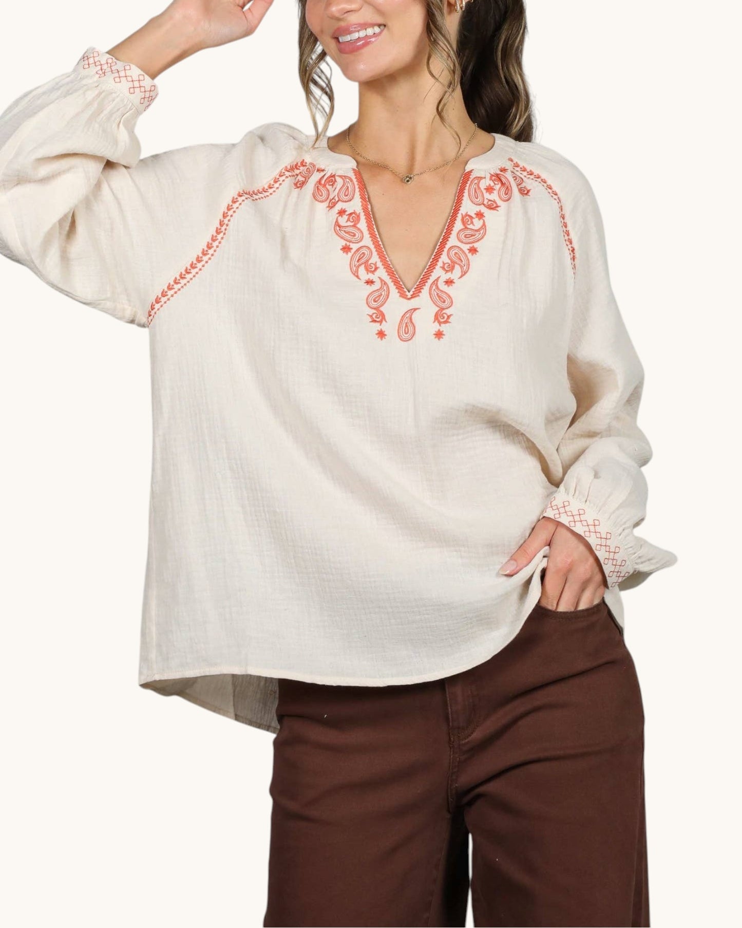 The Sedona Embroidered 100% Cotton Top (Vanilla)