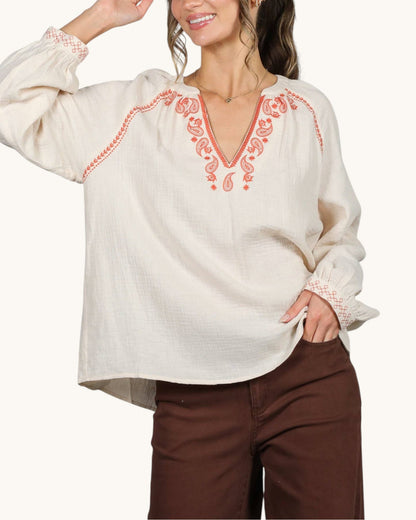 The Sedona Embroidered 100% Cotton Top (Vanilla)