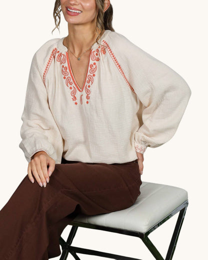 The Sedona Embroidered 100% Cotton Top (Vanilla)