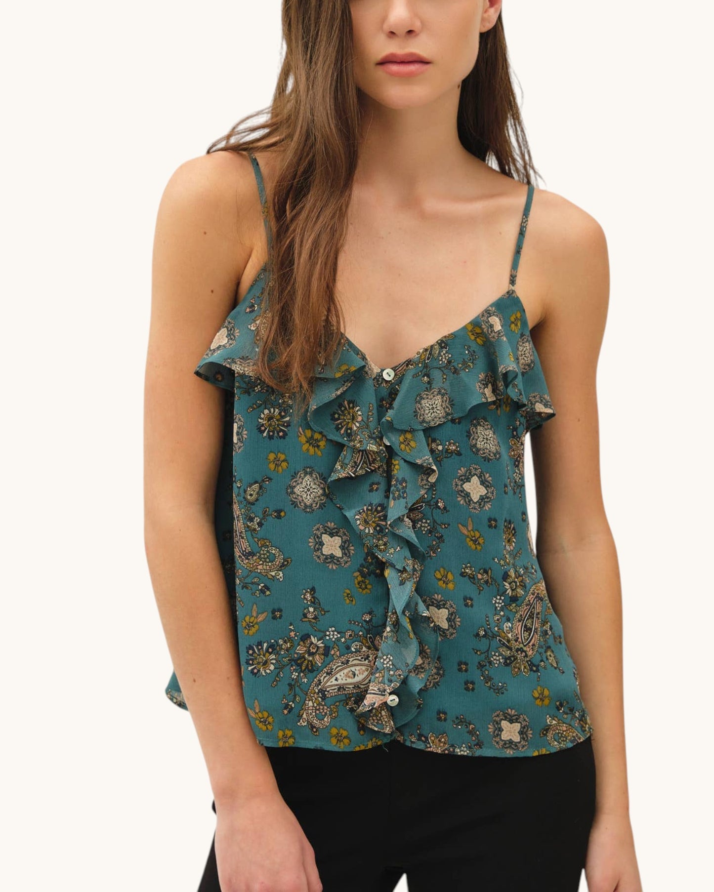 Juniper Paisley Ruffle Cami Tank Top