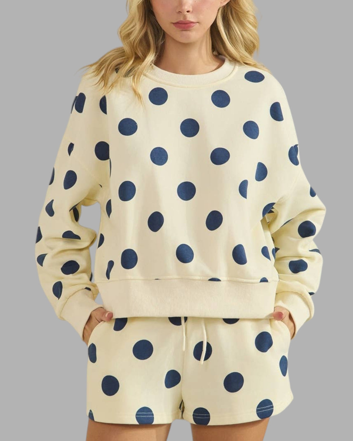 Navy & Butter Cream Polka Dot Crew Neck Sweatshirt
