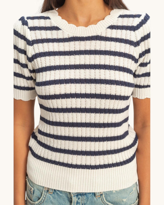 Navy Striped Short Sleeve Knit Top