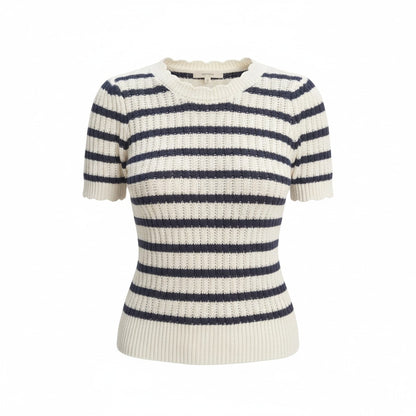 Navy Striped Short Sleeve Knit Top
