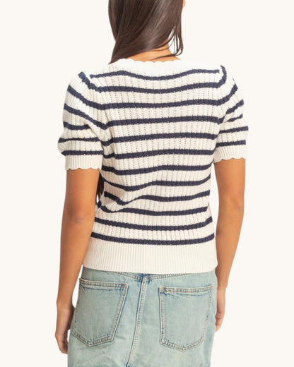 Navy Striped Short Sleeve Knit Top