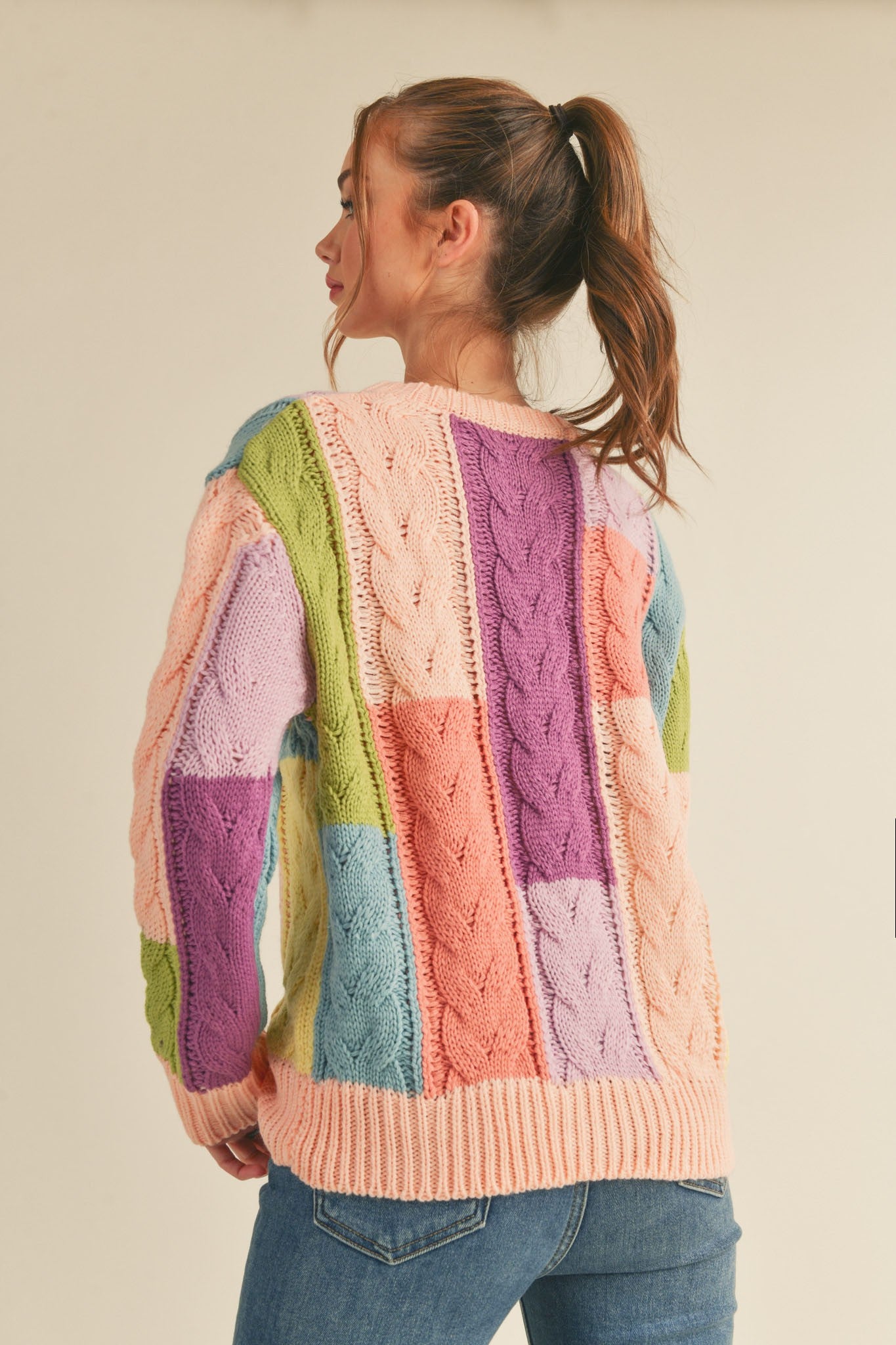 Spring Fever Multi-Color Cable Knit Sweater
