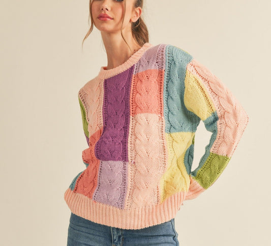 Spring Fever Multi-Color Cable Knit Sweater