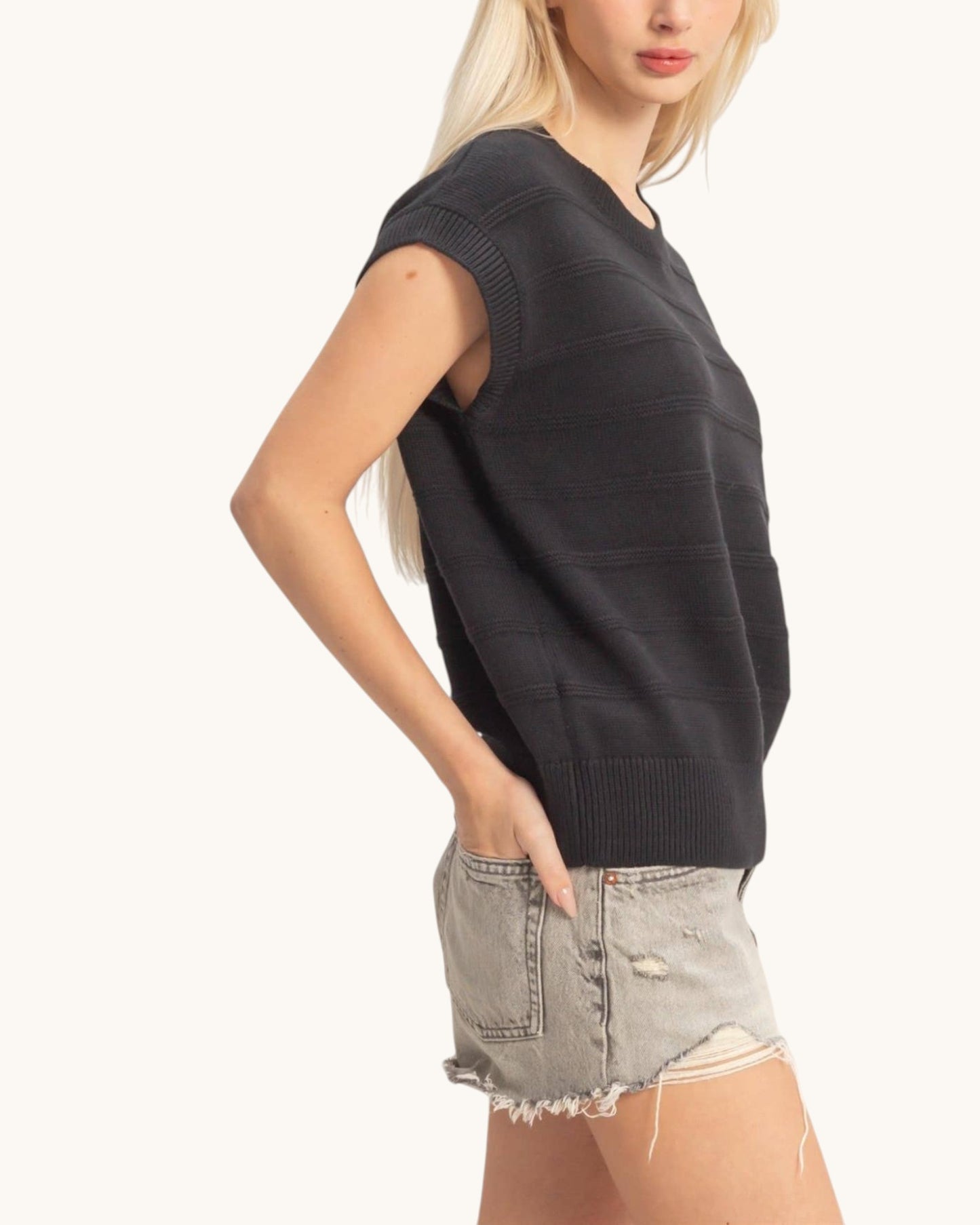 Studio Textured Black Dolman Knit Top
