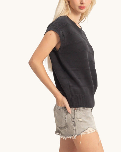 Studio Textured Black Dolman Knit Top